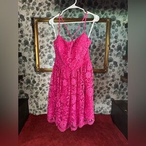Vibrant Pink Lace Mini Dress
